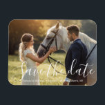 Magnet Flexible enregistrer la date blanc écriture mariage photo<br><div class="desc">élégant enregistrer la date blanc écriture mariage photo Magnet</div>