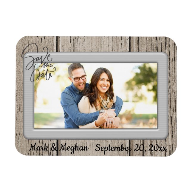 Magnet Flexible Enregistrer la date Bois rustique avec photo (Horizontal)