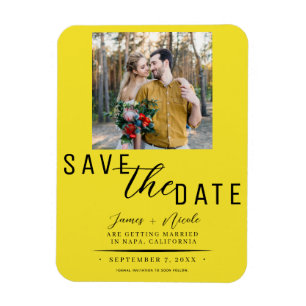 Magnet Flexible Enregistrer la date de mariage photo jaune vif