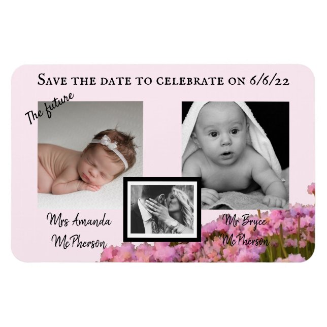 Magnet Flexible Enregistrer la date fleur sauvage rose (Horizontal)