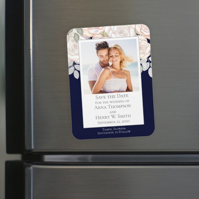 Magnet Flexible Enregistrer la date Mariage Elegant Modern Navy Bl (Créateur téléchargé)