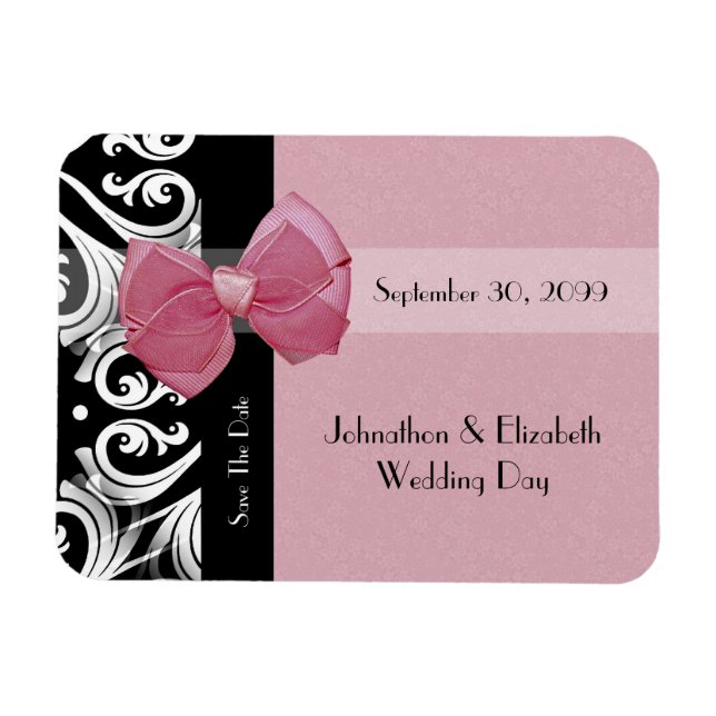 Magnet Flexible Enregistrer la date Mariage parisien Rose Bow et n (Horizontal)