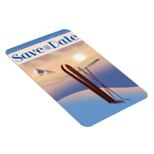 Magnet Flexible Enregistrer La Date Mariage Ski Vintage