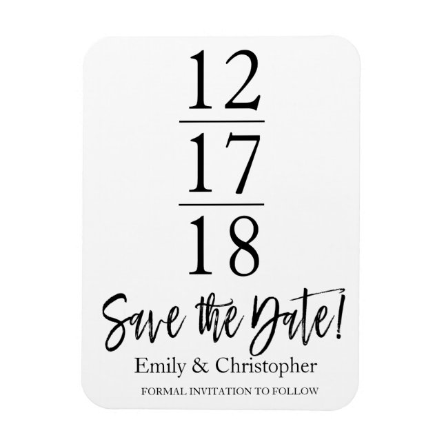 Magnet Flexible Enregistrer la date noir et blanc Script moderne (Vertical)