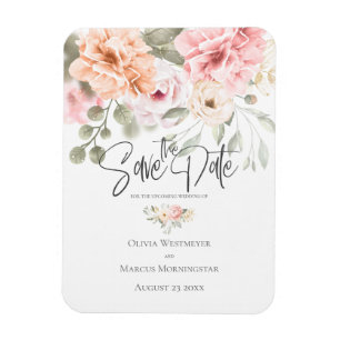 Magnet Flexible Enregistrer la date Pale Rose Cottage Peonies