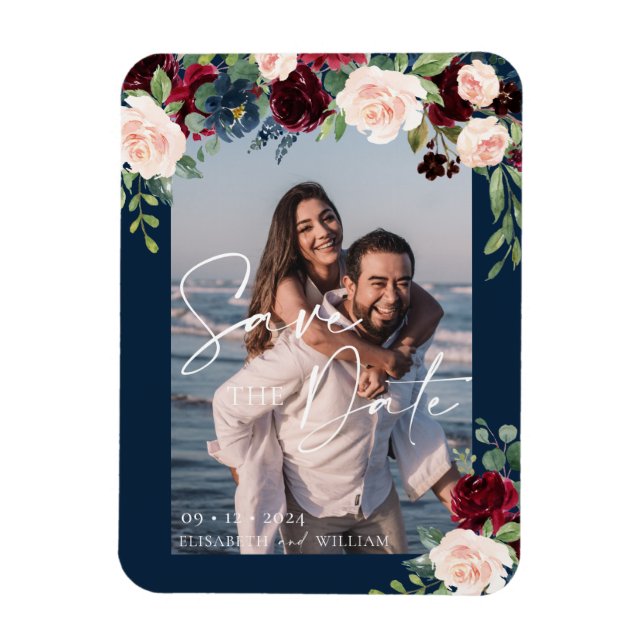 Magnet Flexible Enregistrer la date Photo Navy Bourgogne et Brouss (Vertical)