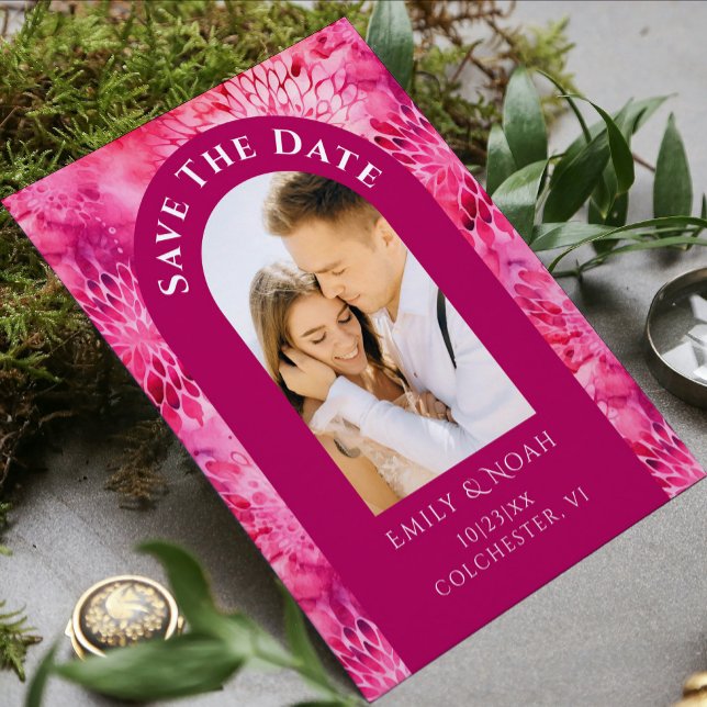 Magnet Flexible Enregistrer La Date Pink Dahlia Aquarelle Floral (Créateur téléchargé)