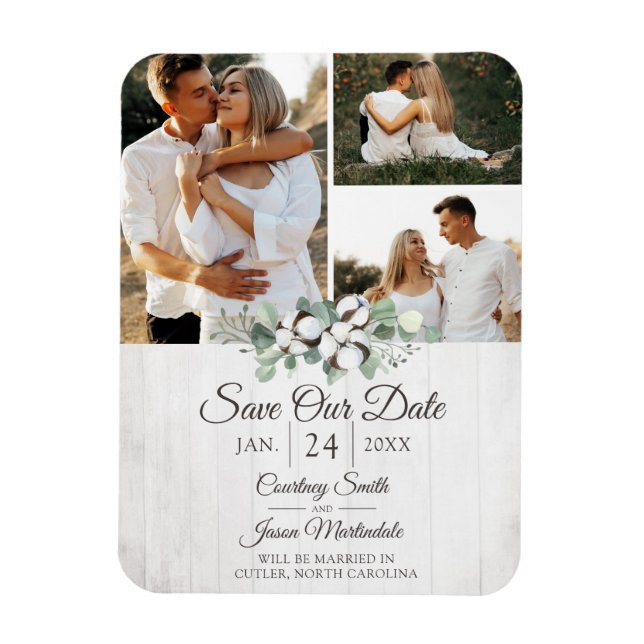 Magnet Flexible Enregistrer la date Rustic Southern Cotton Mariage (Vertical)