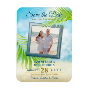 Magnet Flexible Enregistrer la date Votre photo Plage Mariage Palm