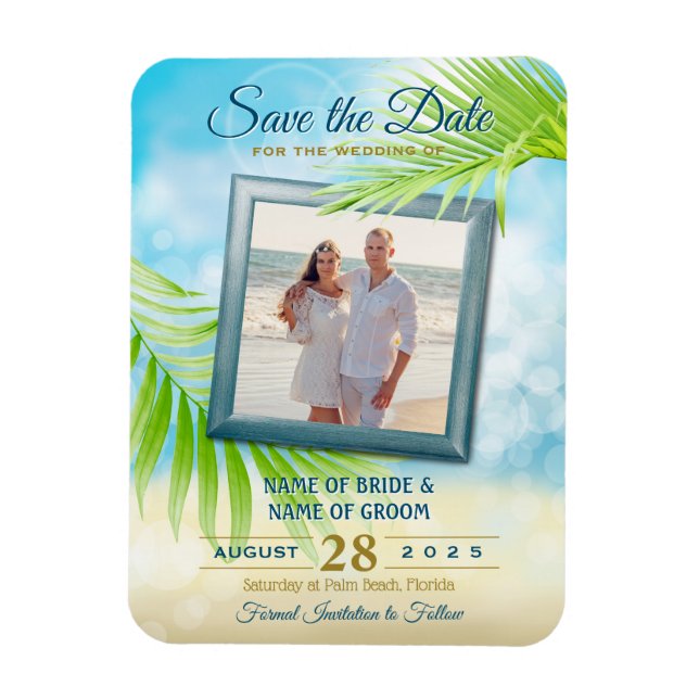 Magnet Flexible Enregistrer la date Votre photo Plage Mariage Palm (Vertical)