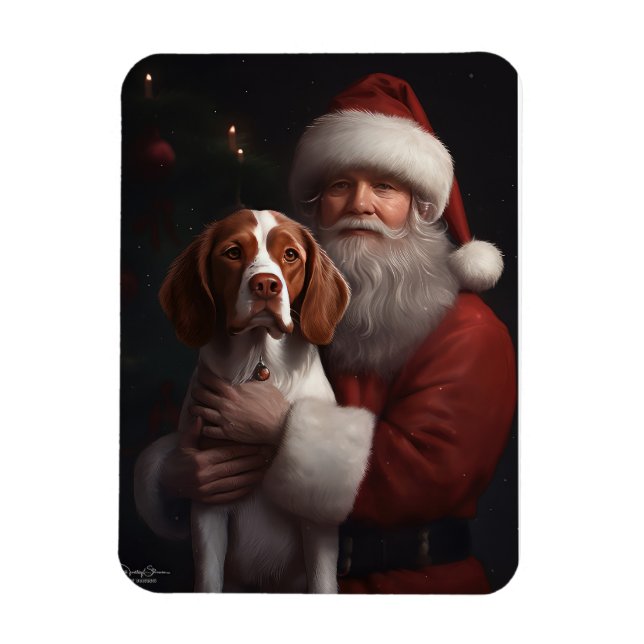 Magnet Flexible Épaniel breton avec le Père Noël Noël (Vertical)