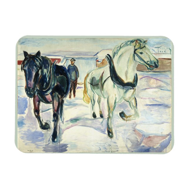 Magnet Flexible Équipe de chevaux en neige par Edvard Munch (Horizontal)