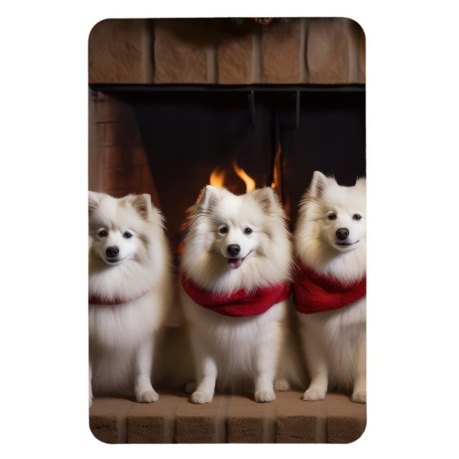 Magnet Flexible Eskimo Américain au coin du feu de Noël (Vertical)