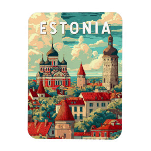 Magnet Flexible Estonie Illustration Travel Art Vintage