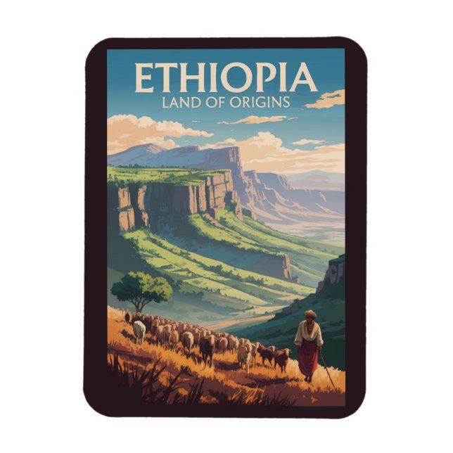 Magnet Flexible Ethiopie Shepard Herd Travel Art Vintage (Vertical)