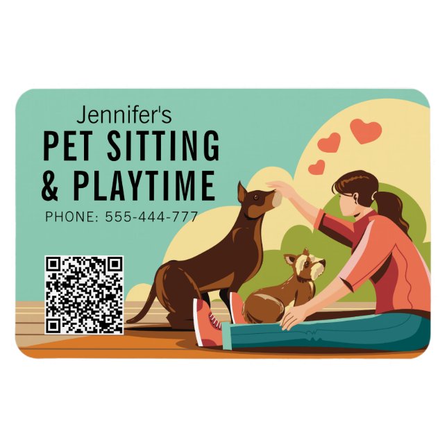 Magnet Flexible Étui et temps de jeu avec code QR Chien d'affaires (Horizontal)