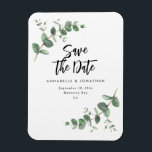 Magnet Flexible Eucalyptus élégant mariage moderne enregistrer la<br><div class="desc">Eucalyptus Green feuillage moderne minimaliste élégant contemporain jardin fête Mariage enregistrer la date carte postale. Design botanique contemporain simple. Sage vert,  bleu marine,  noir et blanc élégant colorway moderne convient printemps,  été automne,  automne et blanc cérémonies mariages.</div>