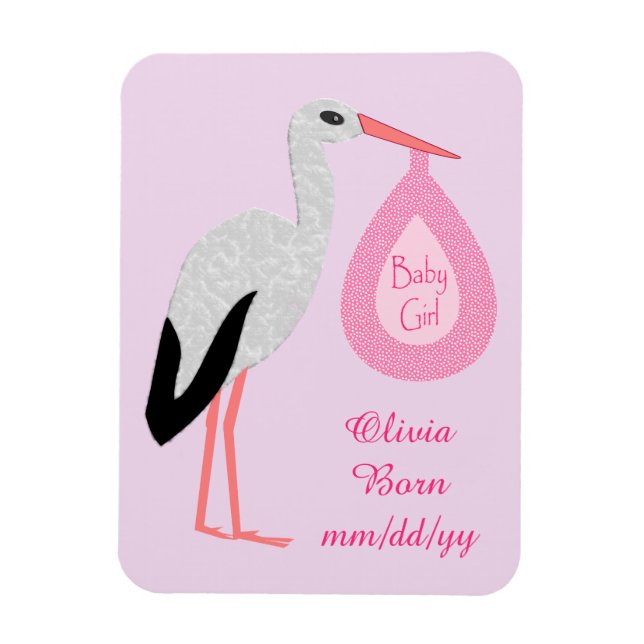 Magnet Flexible Faire annonce de naissance de bébé fille cigogne r (Vertical)