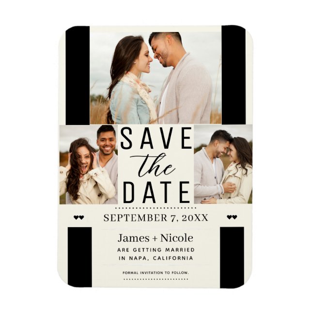 Magnet Flexible Faire moderne blanc cassé enregistrer la date 3 Ph (Vertical)