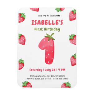 Magnet Flexible Faire-part de 1er anniversaire jolie fraise 