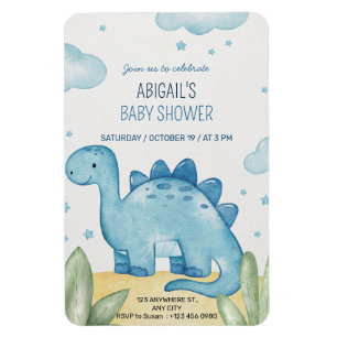 Magnet Flexible Faire-part de Baby Shower Garçon Dinosaure Bleu