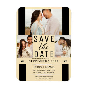 Magnet Flexible Faire Part de Mariage 3 Photos Crème Moderne Chaud