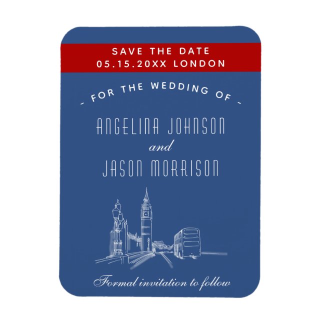 Magnet Flexible Faire-part de mariage à Londres avec date de réser (Vertical)