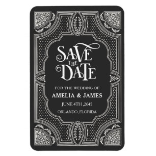 Magnet Flexible Faire-part de mariage Art Déco noir et blanc