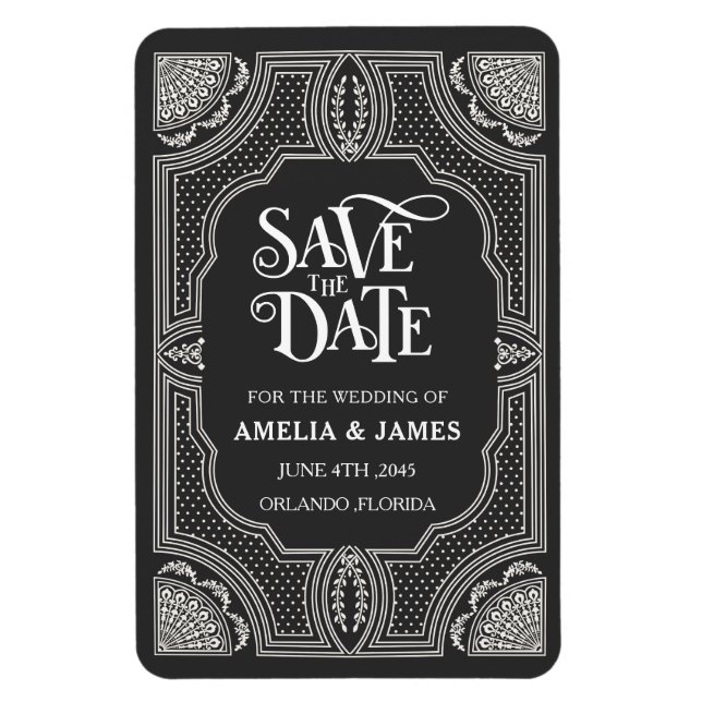 Magnet Flexible Faire-part de mariage Art Déco noir et blanc (Vertical)