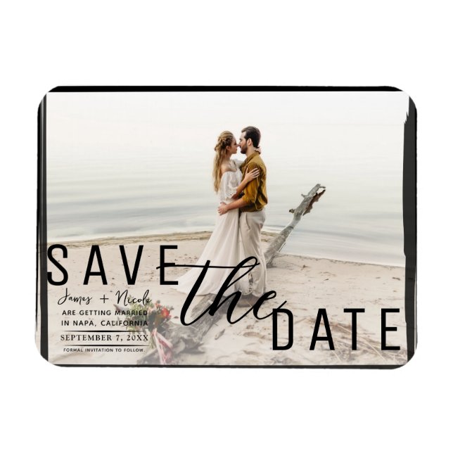 Magnet Flexible Faire part de mariage avec superposition de bordur (Horizontal)