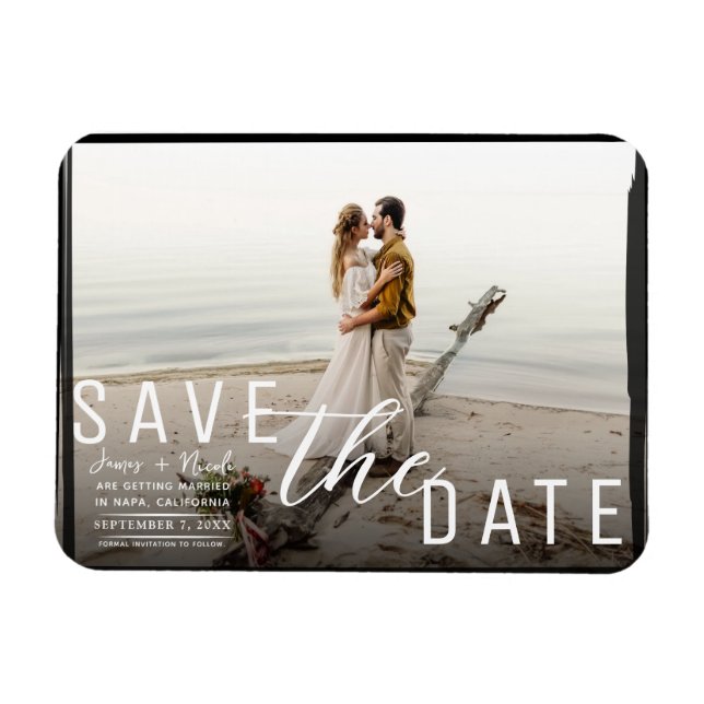 Magnet Flexible Faire part de mariage avec superposition de bordur (Horizontal)