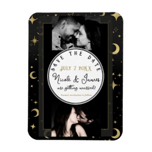 Magnet Flexible Faire-part de mariage céleste lune et étoiles noir