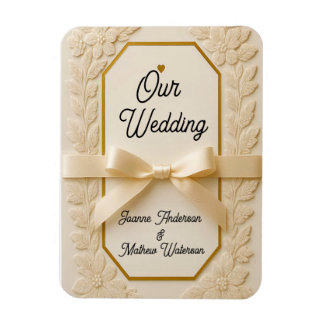 Magnet Flexible Faire-part de mariage crème et or élégant