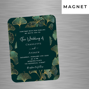 Magnet Flexible Faire-part de mariage d'or feuille de ginkgo vert