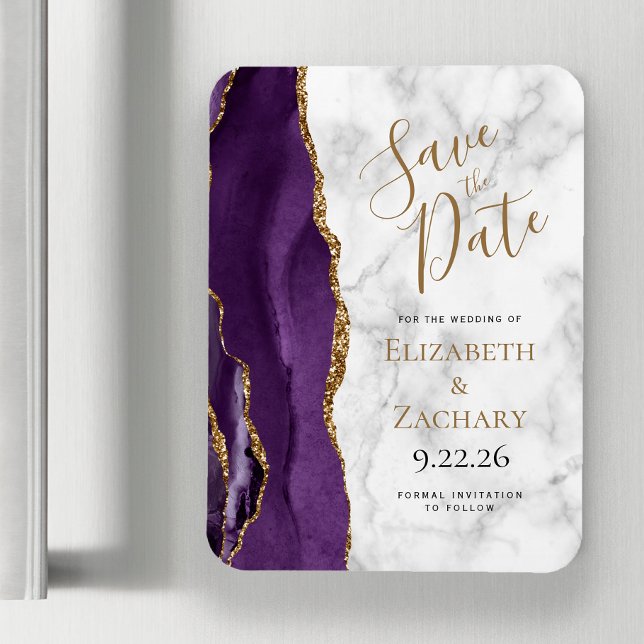 Magnet Flexible Faire part de mariage en marbre d'agate Gold Viole (Créateur téléchargé)