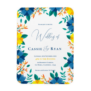 Magnet Flexible Faire-part de mariage floral bleu et jaune chic