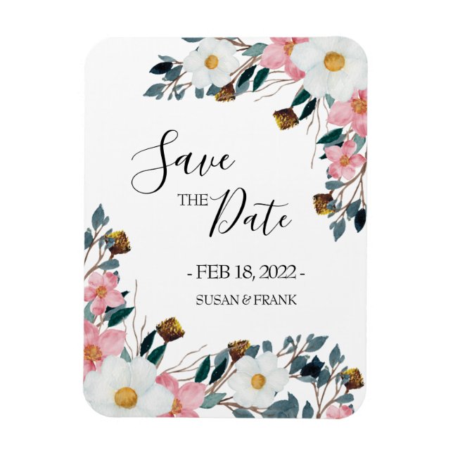 Magnet Flexible Faire-part de mariage floral rose (Vertical)