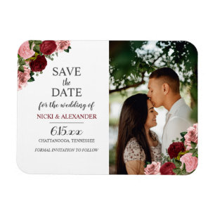 Magnet Flexible Faire-part de mariage floral rose poudré et bordea
