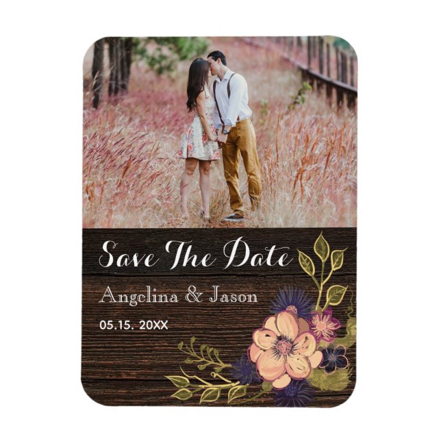 Magnet Flexible Faire-part de mariage floral rustique pour annonce (Vertical)
