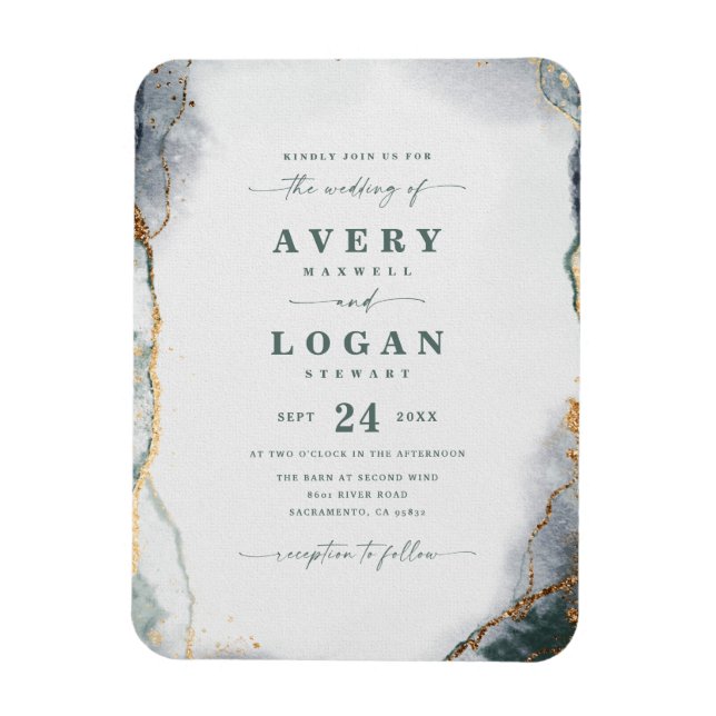 Magnet Flexible Faire-part de mariage magnétique Abstrait vert et  (Vertical)