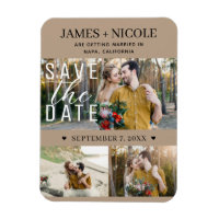 Faire part de mariage moderne beige avec 3 photos