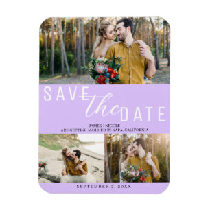 Magnet Flexible Faire part de mariage Pastel Lavender avec 3 Photo