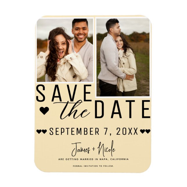 Magnet Flexible Faire part de mariage photo 2 Custard Warm moderne (Vertical)