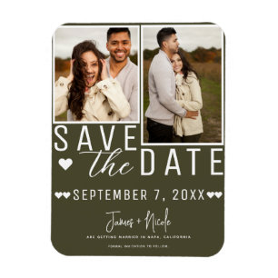 Magnet Flexible Faire part de mariage photo 2 Modern Green Olive S