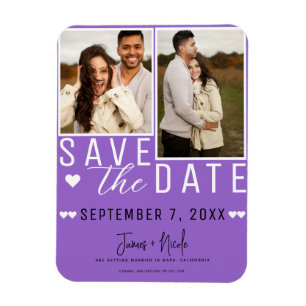 Magnet Flexible Faire-part de mariage photo 2 moderne violet