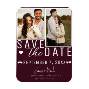 Magnet Flexible Faire-part de mariage photo 2 rouge bordeaux moder