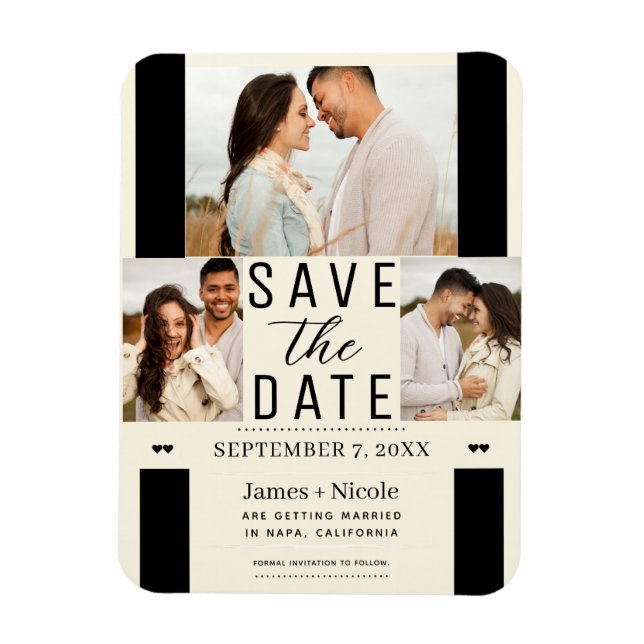 Magnet Flexible Faire part de mariage photo 3 Modern Cream Save th (Vertical)