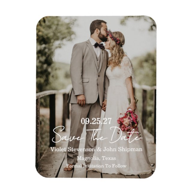 Magnet Flexible Faire-Part de Mariage Photo à Script Moderne (Vertical)