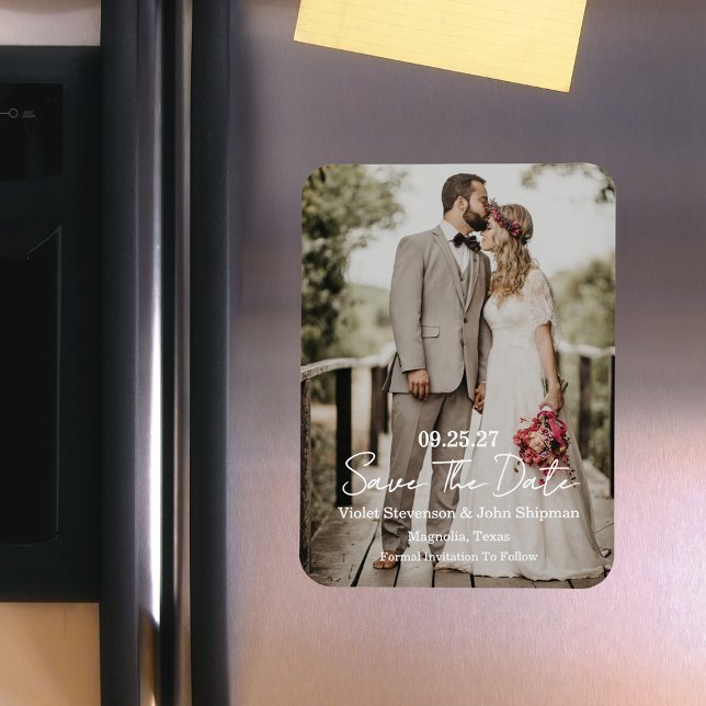 Magnet Flexible Faire-Part de Mariage Photo à Script Moderne (Créateur téléchargé)