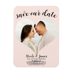 Magnet Flexible Faire-part de mariage photo cœur rose blush
